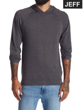 JEFF NWT RAGLAN LONG SLEEVE SOLID CHARCOAL HEATHER PULLOVER HOODIE. SIZE M